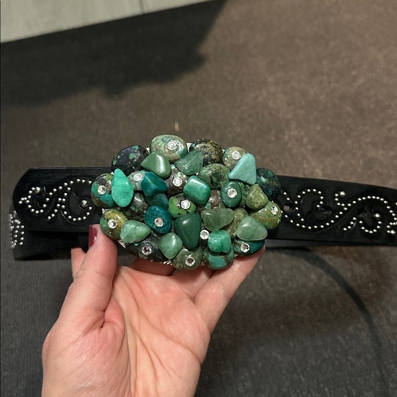 Tony Lama Black Belt with Turquoise Stone Buckle - Picture 7 of 11